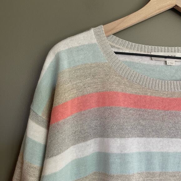 LOFT Shimmer Striped 3/4 Sleeve Sweater Size Small Lightweight Relaxed Fit Linen - Picture 5 of 16